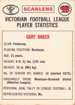 1974 Scanlens VFL #103 Gary Baker Back